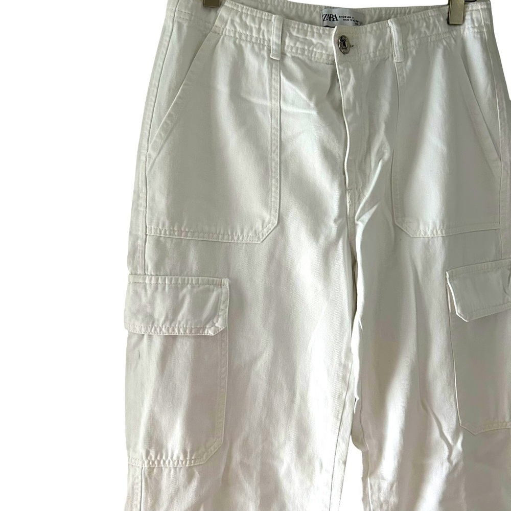 Zara Straight Leg Cotton Cargo Pants - Picture 4 of 13